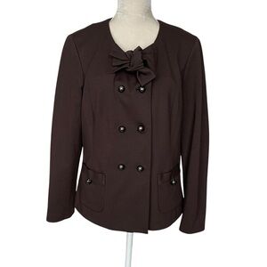 Etcetera Double Breasted Brown Blazer Jacket Women’s Size 16 Bow Tie Collarless